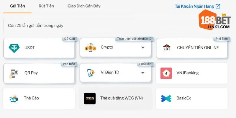 Giao dịch nạp tiền tại nhà cái được thực hiện nhanh gọn.